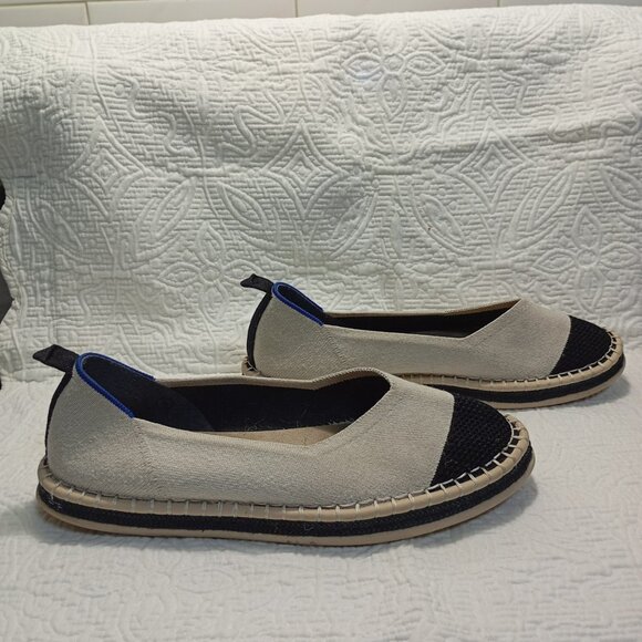 Rothy's Shoes - Rothy's Womens Beige Black Slip-On Flats Blue Trim Sustainable Size 9 Shoes
